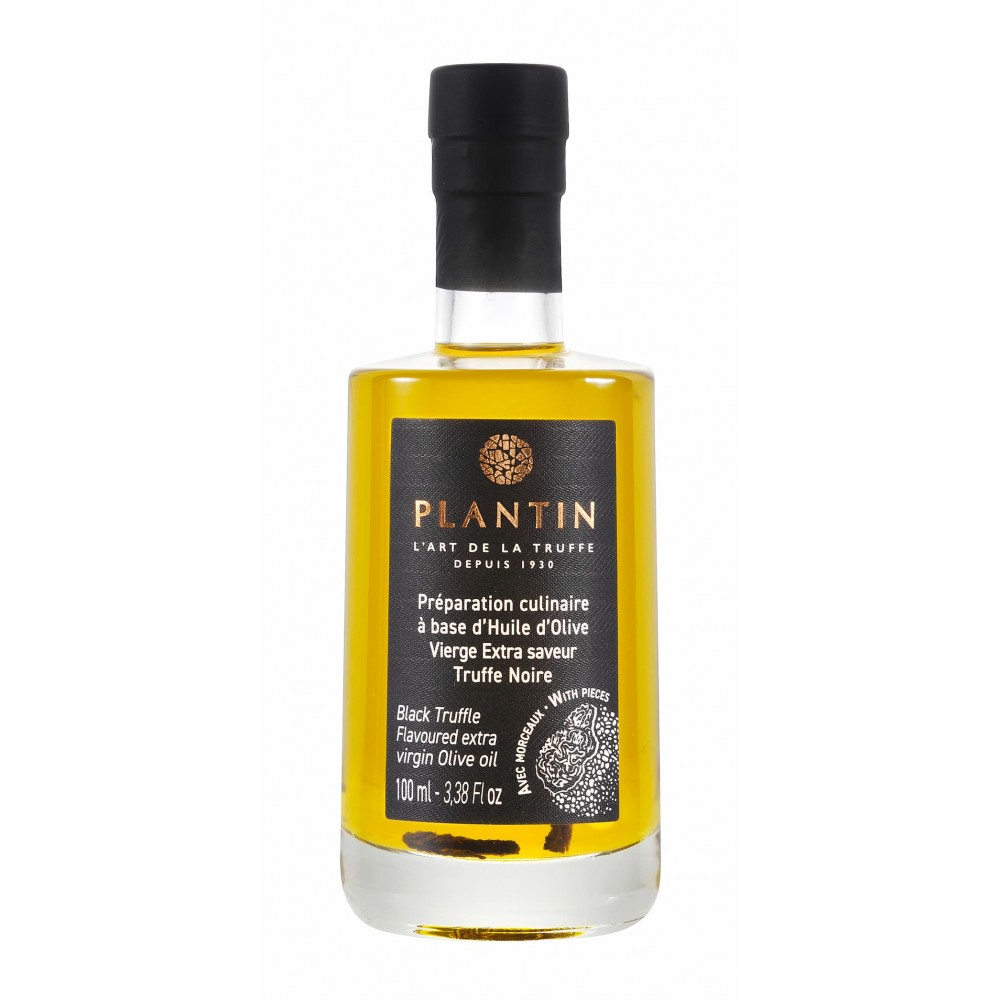Huile d'olive aromatisé Truffe Noire avec morceaux 100ml - Maison Plantin
