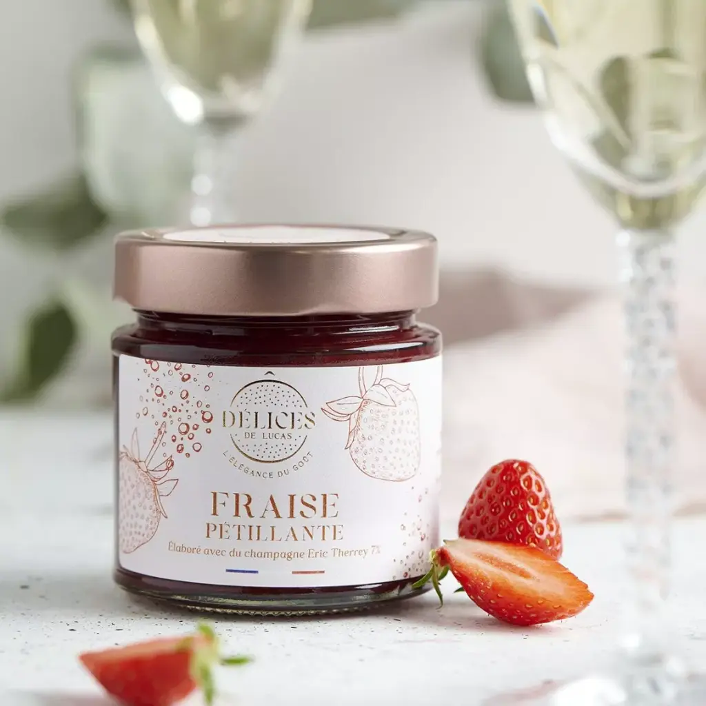 CONFITURE FRAISE PÉTILLANTE AU CHAMPAGNE  — O Delice de Lucas, Villeloup, Aube