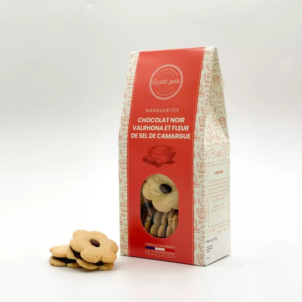 BISCUIT MARGUERITES Chocolat Noir 61% Valrhona, fleu de sel — Le Petit Zeste, Lunel, Languedoc