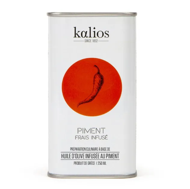 HUILE D'OLIVE Infusée Piment 250ml —  Kalios, Neochori-Ithomi, Kalamata